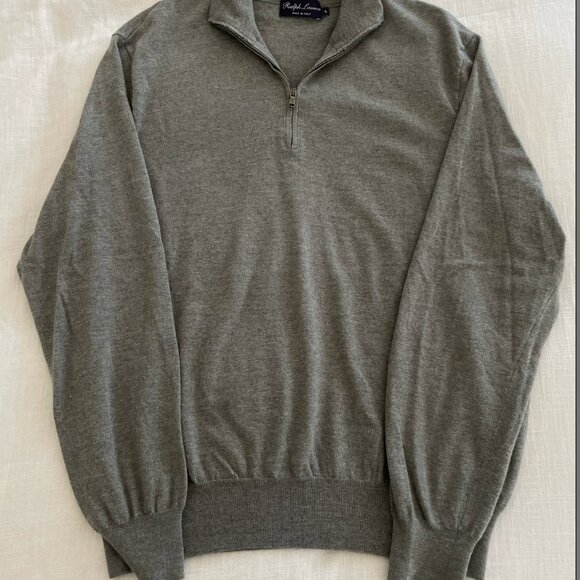 Ralph Lauren Purple Label 100% Merino Wool mens half zip mock neck sweater grey - Picture 3 of 7